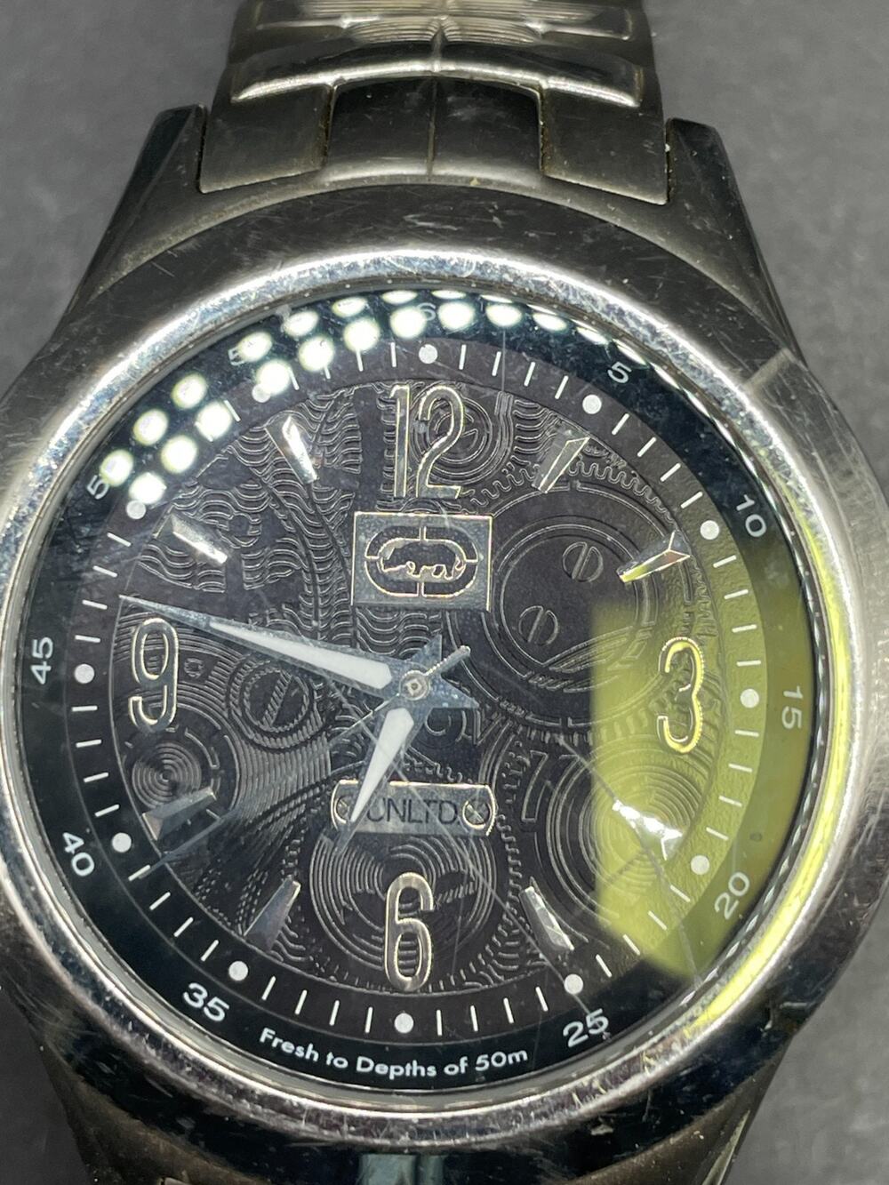 Marc Ecko E15064G1 The King Classic Analog Gray Textured Dial Silver Tone 46mm